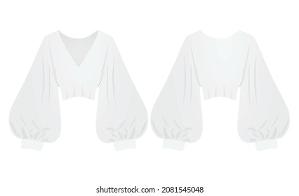 Puff sleeve v neck t shirt. vector