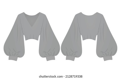 Puff sleeve v neck t shirt. vector