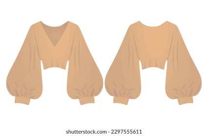Puff sleeve v neck t shirt. vector