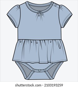 PUFF SLEEVES MOCK DRESS ONESIES FOR BABY GIRLS AND TODDLER GIRLS IN EDITABLE VECTOR FILE