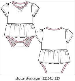 PUFF SLEEVES MOCK DRESS ONESIES FOR BABY GIRLS AND TODDLER GIRLS IN EDITABLE VECTOR FILE