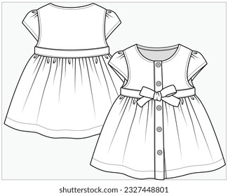 PUFF SLEEVES WOVEN DRESS WITH TIE UP BOW DETAIL DESIGNED FOR TODDLER GIRL AND BABY GIRL IN EDITABLE FILE