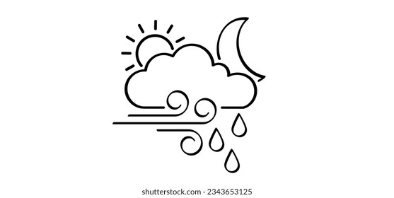 Puff of wind blow, raining symbol. Cloud, blowing wind, rain, weather, environment. Gust icon. Smoky stream. Wind trails. Dust spray, smoky stream and wind blowing trails. Windy weather, forecast.