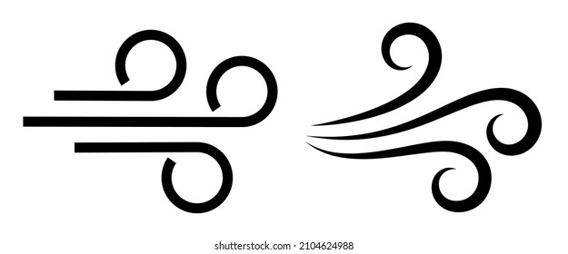 Puff of wind vector icon, air blow symbols isolated on white background. Wind line icon of cold windy weather.