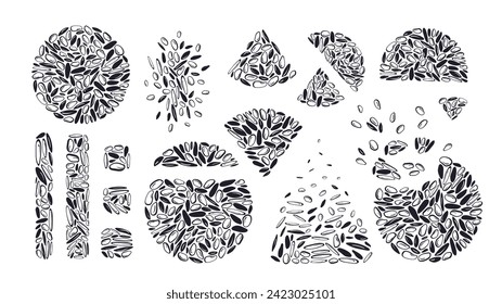 Puffed rice, grain. Healthy cookie with seed, snack, waffles, cracker. Vector isolate, graphic collection