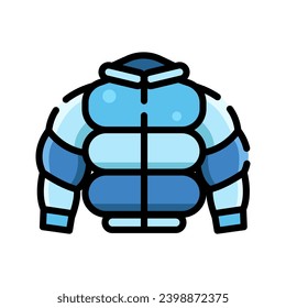 Puffer coat icon color in flat style vector, jacket icon, winter clothes