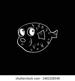 Puffer doodle icon vector hand drawing flat black