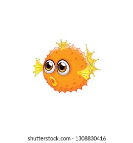 Puffer fish cartoon icon, vector on white background