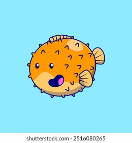 Puffer Fish Cartoon Vector Icon Illustration. Sea Creatures Concept. Flat Cartoon Style.