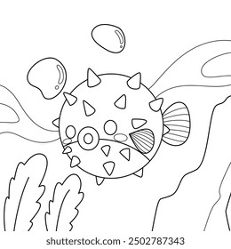 Puffer fish coloring page for kids and children
