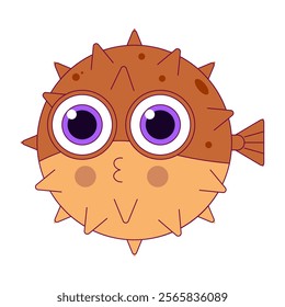 Puffer Fish. Cute Fugu fish in cartoon style. Exotic toxic balloon fish. Flat vector illustration isolated on white background.