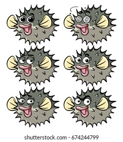 Puffer fish with different facial emotions illustration