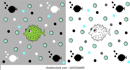 the puffer fish. drawing illustration vector cartoon