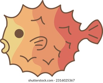 Dibujo de dibujos animados de diseño plano de peces Puffer para la decoración sobre la vida marina y el concepto oceánico.