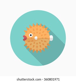 Puffer fish flat  icon with long shadow,circle,eps10,interface,button