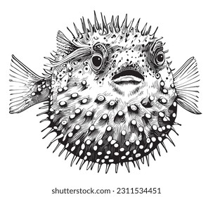 Puffer fish hand drawn sketch in doodle style illustration svg