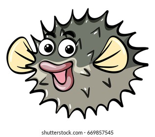 Pescado puffer con ilustración facial feliz