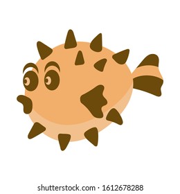 Puffer fish, hedgehog fish, marine life. Cute character is drawn in cartoon style, isolated on a white background. Vector illustration.