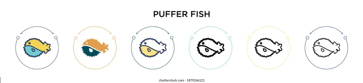 Puffer fish icon in filled, thin line, outline and stroke style. Vector illustration of two colored and black puffer fish vector icons designs can be used for mobile, ui, web