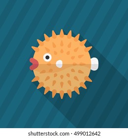 Puffer fish icon, Vector flat long shadow design. EPS10