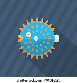 Puffer fish icon, Vector flat long shadow design. EPS10