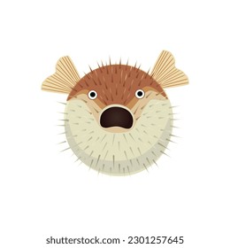 Puffer fish isolated on white background. Vector illustration.