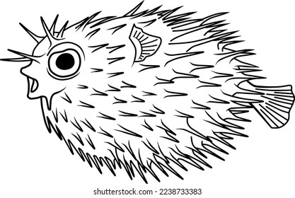 ilustración vectorial de la línea de peces puffer aislada en fondo blanco