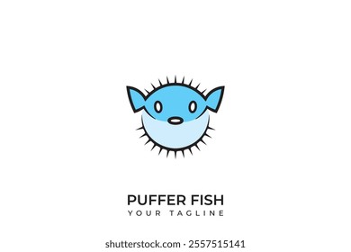 The puffer fish logo is round with sharp spines, minimalist puffer fish logo silhouette, puffer fish icon.