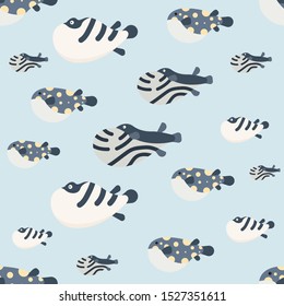 Puffer fish seamless pattern. Animal pattern. Vector background. Seamless vector background.