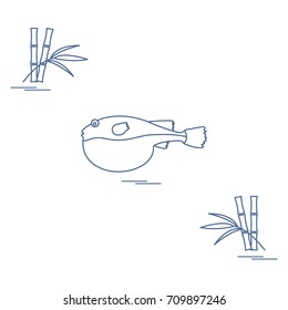Puffer fish. Traditional asian cuisine. Bamboo.