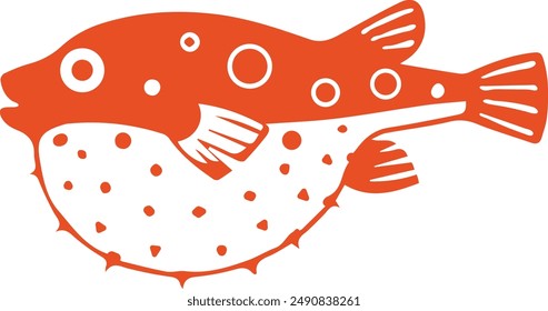 Puffer fish, vector silhouette in orange color.