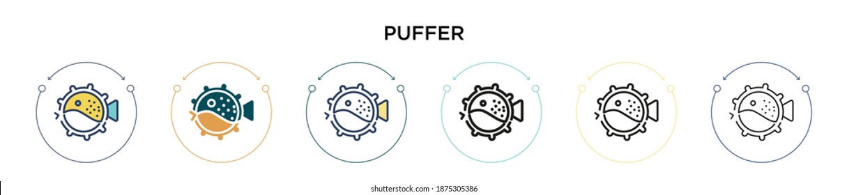 Puffer icon in filled, thin line, outline and stroke style. Vector illustration of two colored and black puffer vector icons designs can be used for mobile, ui, web