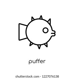 Puffer icon. Trendy modern flat linear vector Puffer icon on white background from thin line animals collection, editable outline stroke vector illustration