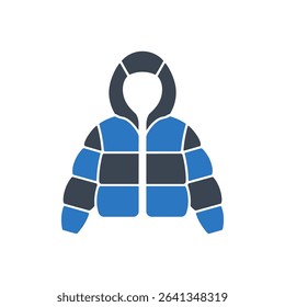 Puffer jacket with a hood icon for winter wear