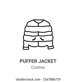 Puffer jacket outline vector icon. Thin line black puffer jacket icon, flat vector simple element illustration from editable  concept isolated on white background