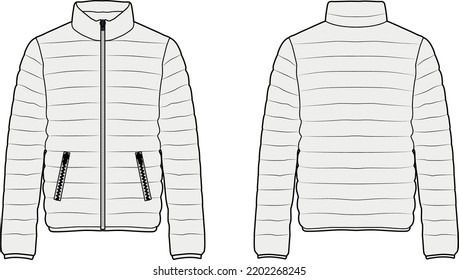 Puffer jacket technical drawing doudoune jacket crop zipped jacket men and  zipped pockets vector clothing CAD  