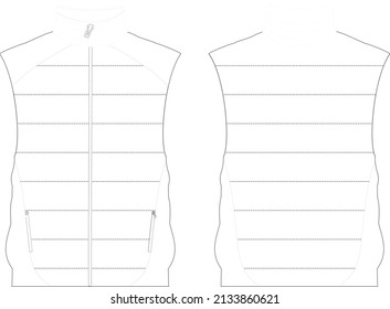 Puffer Vest Editable Vector Sketch Illustration, Sportswear Apparel Template, Digital Cloths Fashion Jacket, Mens Wear Template