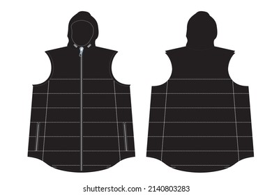 Puffer Vest Sketch Illustration File, Sportswear Catalog, Puffer Jacket Model Digital Clothes, Editable Vector File Illustration, Fashion Winter Clothes Mockup Artworks Apparel Template, Sports Jacket