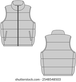 Projeto de modelo de colete Puffer. Homens e mulheres de inverno casaco.