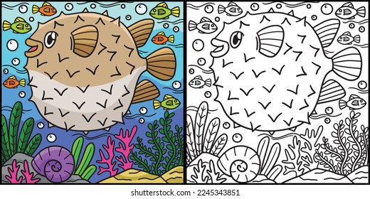 Pufferfish Coloring Page Colored Illustration