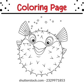 Pufferfish Coloring Page Isolated for Kids. Sea animal coloring book