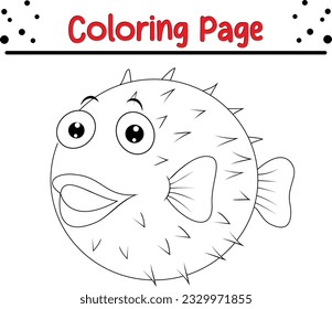 Pufferfish Coloring Page Isolated for Kids. Sea animal coloring book