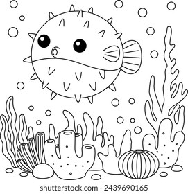 Página para colorear Pufferfish para niños