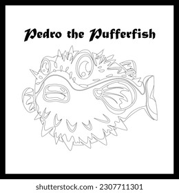 Pufferfish Coloring Page Outline Illustration Art.