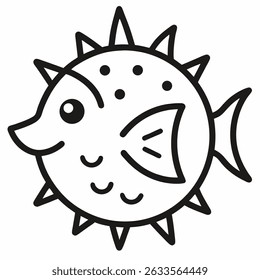 Pufferfish outline icon on white background