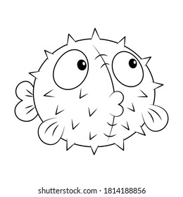 Pufferfish vector illustration cartoon isolated on white background. Blowfish vector cartoon coloring page.