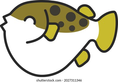 Puffer Fisch. Vektorgrafik mit Cute-Look und optimiertem Strich, mit dem das Bild in kleinen Größen verwendet werden kann (in Verpackungsdesign, Dekoration, pädagogische Grafiken usw.)