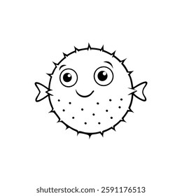 Pufferfish vector illustration line art on white background