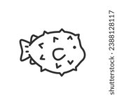 Pufferfishes, linear icon. Line with editable stroke