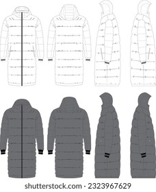 PufferPadded Jacket Fashion Flat Template